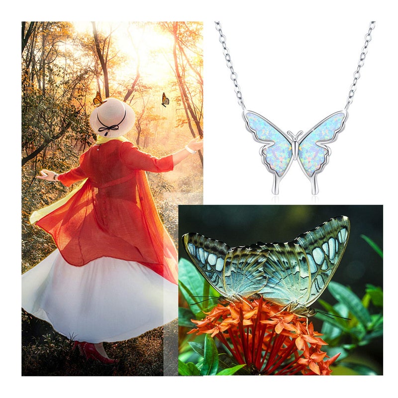 CUOKA MIRACLE Butterfly Necklace 925 Sterling Silver Dainty Opal Butterfly Pendant Jewelry Delicate Butterfly Necklace Birthday Christmas Gift for WomenWife Girlfriend Mom Teen - Image 5